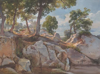 Uitzicht op Arlamato Caserlano, Sorrento, schets voor „Eiken bij Sorrento“