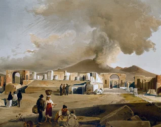 Uitzicht op Forum en Tempel van Jupiter in Pompeii, illustratie door Giacinto Gigante (1806-1876) uit Huizen en monumenten van Pompeii, door Fausto en Felice Niccolini