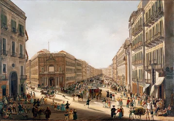 Uitzicht op de straat Toledo in Napels. Schilderij door Giacinto Gigante. Napels, Museo Nazionale di San Martino