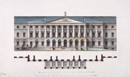 Project van Smolny Instituut. De hoofdgevel en de begane grond plattegrond, 1806-1808