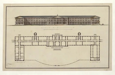 Project van het Smolny Instituut. De Hoofdgevel en het Begane Grond Plan, 1806-1808