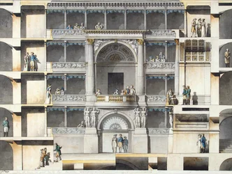 Het Sint-Petersburgse Keizerlijke Bolshoi Kamenny Theater. Delen van het auditorium met de tsarenloge