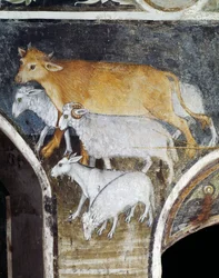 Vee, detail uit fresco door Giacomo Jaquerio (1375-1453), abdij van St. Antonius van Ranverso, Buttigliera Alta, Piëmont, Italië