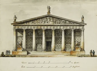 Ontwerpen voor de rijschool van de Horse Guards, St. Petersburg: Elevaties, sectie en grondplan