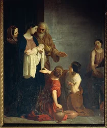 Schilderij door Giacomo Trecourt, de Geboorte van de Maagd Maria