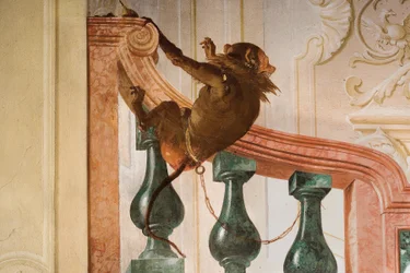 Detail van aap, uit de kamer van carnavalscènes in de Foresteria