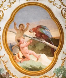 Putti met een Papegaai, uit de Putti Kamer in de Foresteria