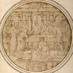 De Eucharistie (pen en bruine inkt op papier)