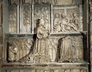 Gotische kunst: Graf van Juan de Padilla (1490-1521). Hidalgo en revolutionair Castiliaans, bekend om zijn deelname aan de Oorlog van de Gemeenschappen van Castilië. Marmeren sculptuur van Gil van SILOE, circa 1500. Burgos, Burgos Museum