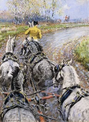 ‘The Kings Highway’, studie vanaf de bok van de oude Berkeley-koets; het voorspanpaard brengt ons Reigate Hill op
