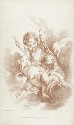 Drie spelende putti op wolken