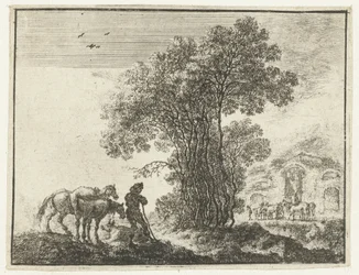 Landschap met een boer en twee paarden