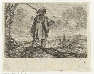 Duinlandschap met een man, met staf op de schouder