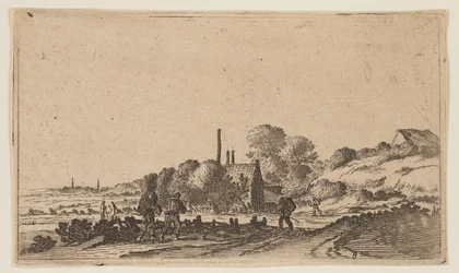 Figuren op een pad voor boerderijen op de duinen, uit Twaalf landschappen