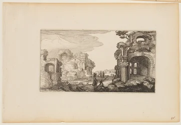 Pad tussen Romeinse ruïnes, uit Twaalf landschappen met figuren