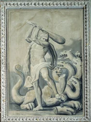 Hercules hakt de zeven hoofden van de Hydra af