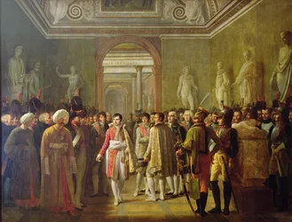 Keizer Napoleon I (1769-1821) ontvangt leden van het leger na zijn kroning, 8 december