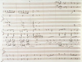 Pagina van muziekpartituur van Le Comte Ory met handgeschreven correcties