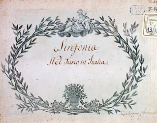 Pagina van muziekpartituur van de symfonie van De Turk in Italië door Gioacchino Rossini