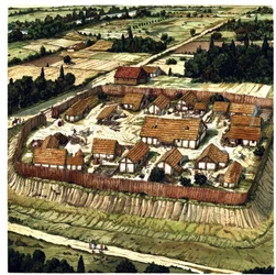 Middeleeuwen: reconstructie van een Motte (afbeelding)