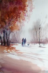 Herfstwandeling van een stel