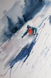 Afdaling op poedersneeuw