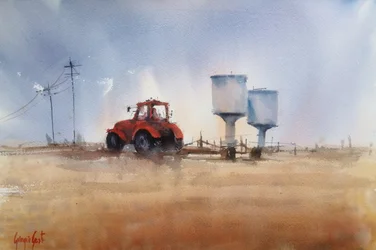 Rode tractor en torens