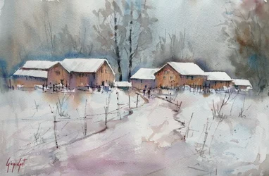 Rustiek winterdorp