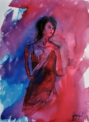 Rustige vrouw, aquarel
