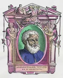 Portret van Andrea Pisano (1290-1349) Italiaanse beeldhouwer en architect. Gravure uit 