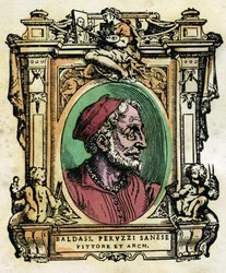 Portret van Baldassarre Peruzzi (1481-1536) Sienese architect en schilder Gravure uit "De Levens" door Giorgio Vasari (1511-1574) 1568 ©Fototeca Gilardi/Leemage