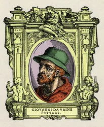 Portret van Giovanni da Udine (Giovanni Nanni). Italiaanse schilder en architect. Gravure uit 