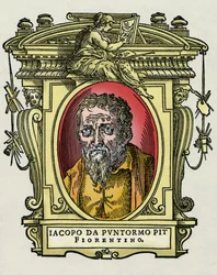 Portret van Jacopo (Iacopo) Carrucci genaamd il Pontormo (Pontormo) (1494-1556) Italiaanse schilder. Gravure van het werk Levens van de meest uitstekende schilders, beeldhouwers en architecten (Le Vite de