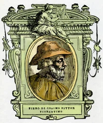 Portret van Piero di Cosimo (ca. 1462-1521?), Florentijnse schilder. Gravure uit 
