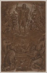 De Verrezen Christus Aanbeden door Heiligen en Engelen