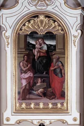 Maagd omringd door Sint Johannes de Doper en Sint Hiëronymus