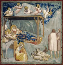 Geboorte van Christus, door Giotto (1267-1337), detail uit de frescocyclus Leven en Passie van Christus