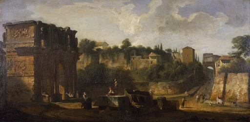 Een uitzicht op de bogen van Constantijn en van Titus, Rome
