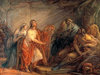 David kalmeert Saul met het geluid van de harp