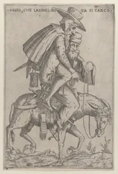 Karikatuur met twee mannen op een muilezel, 1575-99