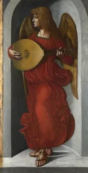 Een engel in rood met een luit, ca. 1490-1499