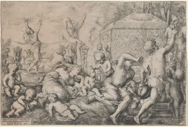 Bacchanaal met Altaar, Faun en Silenus