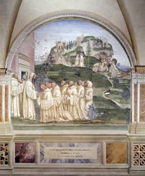 Benedictus laat een bron ontspringen op de top van de berg (fresco)