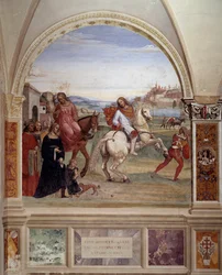 Hoe Benedictus het huis van zijn vader verliet en naar Rome ging om te studeren (fresco)