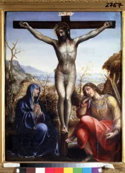 De kruisiging met de Maagd en Johannes de Doper