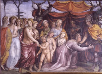 De Sala delle Nozze di Alessandro e Rossana detail van Alexander met de familie van Darius III (detail)