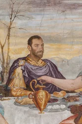Detail van Het Banket van Cleopatra, Kamer van de open haard, ca. 1560-65 (fresco)