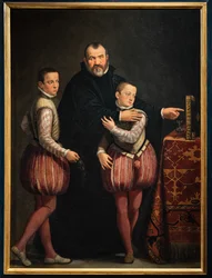 Portret van Giuseppe Gualdo met zijn kinderen Paolo en Emilio