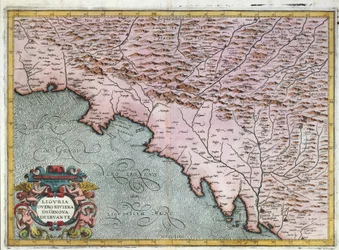 Kaart van de regio Oost-Ligurië, door Giovanni Antonio Magini, Bologna, kopergravure