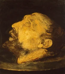 Het hoofd van Johannes de Doper op een plateau
